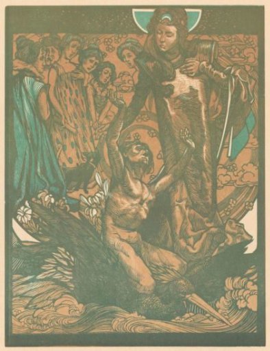 Female Figures with a Man on the Back of a Bird