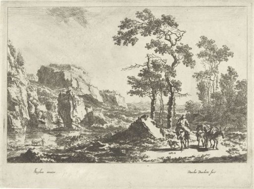 Italian Mountain Landscape with Three Mules and Muleteer