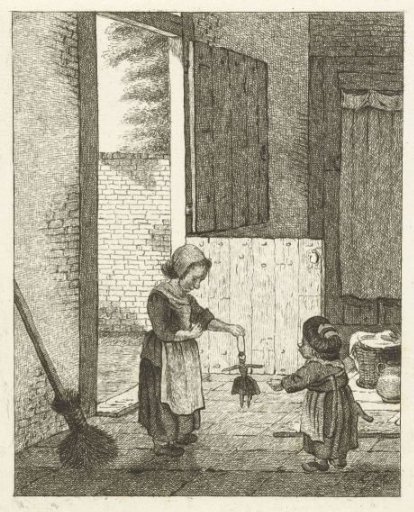 Two girls playing with a doll
