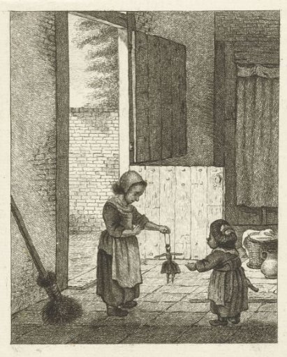 Two girls playing with a doll