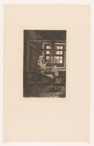 Weaving woman at a loom