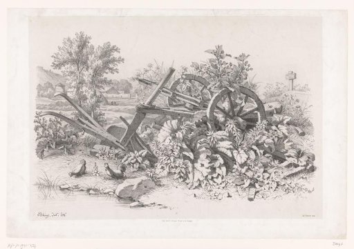Landscape with plough among the plants