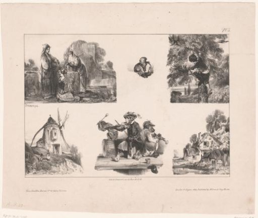 Six representations of figures and animals