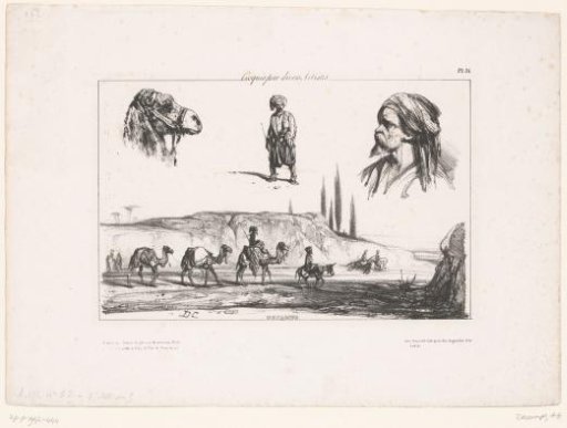 Caravan, head of a camel and studies of Oriental figures