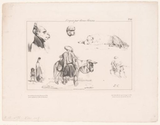 Six representations of figures and animals