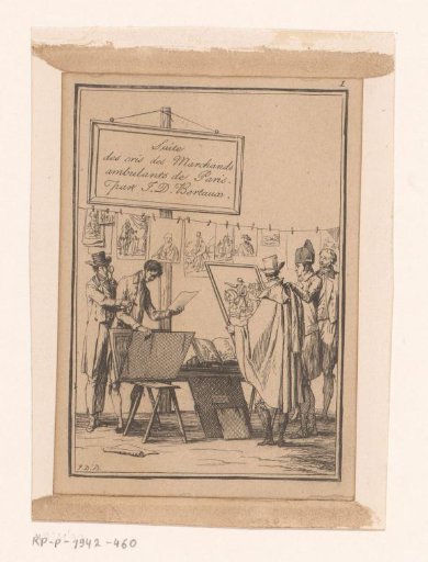 Title page print with buyers and sellers of prints