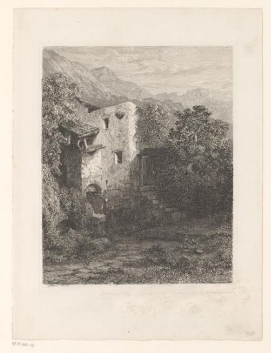 Mountain landscape with a house in a valley