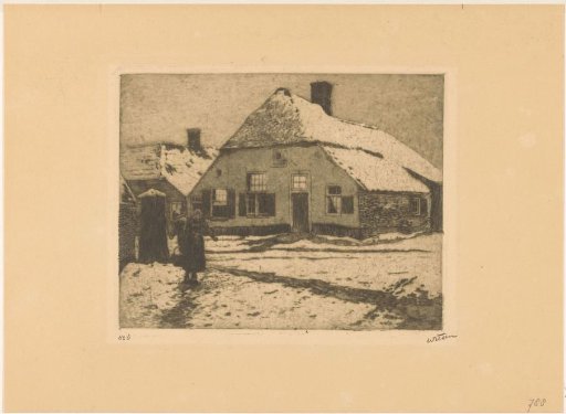 Snow-covered houses along a road in Ede