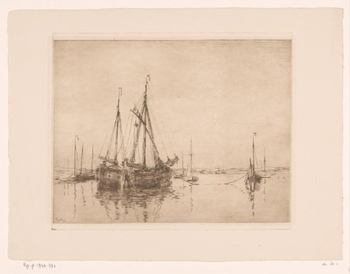 Harbour with Moored Two-Masted Ship