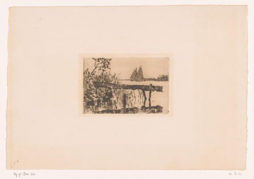 Gangplank at the shore, with two sailing boats in the background