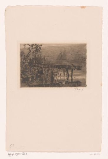 Gangplank at the shore, with two sailing boats in the background