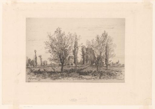 Landscape with meadow and view of a city