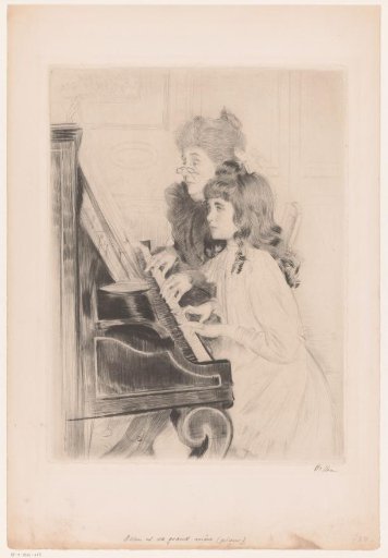 Portrait of Ellen Helleu and her grandmother behind the piano
