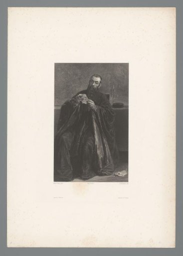 Venetian senator in a wide, dark cloak reading a note