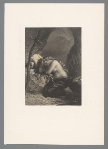Mary Magdalene with her head resting on a rock