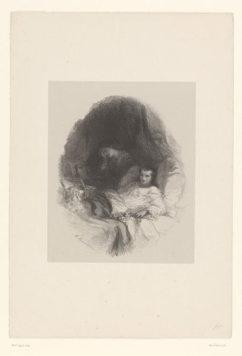 Child in white nightgown on bed