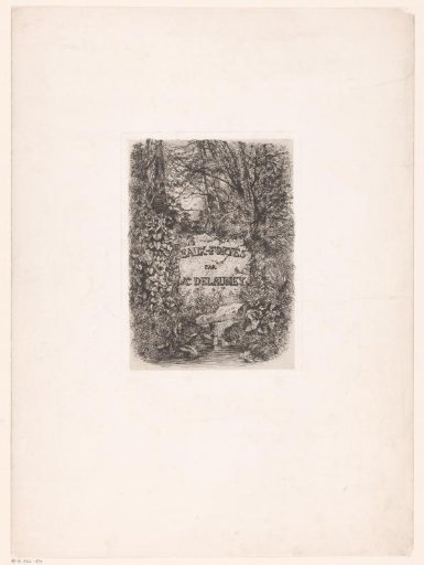Title page with a moss-covered stone with inscription in a forest landscape