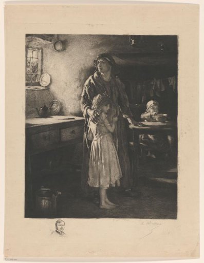 Peasant interior with woman and two children