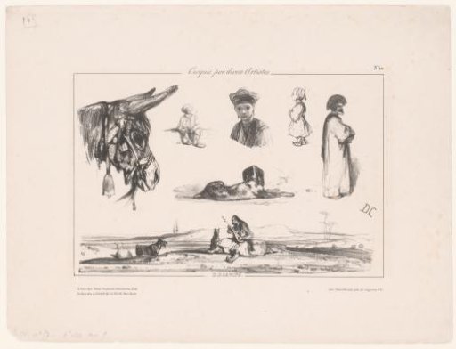 Seven sketches of human figures and animals