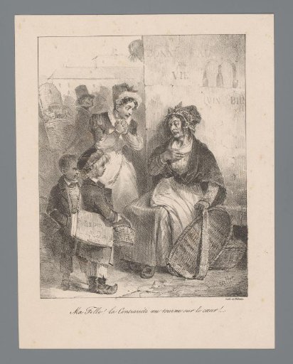 Woman and two children at a market vendor's stall