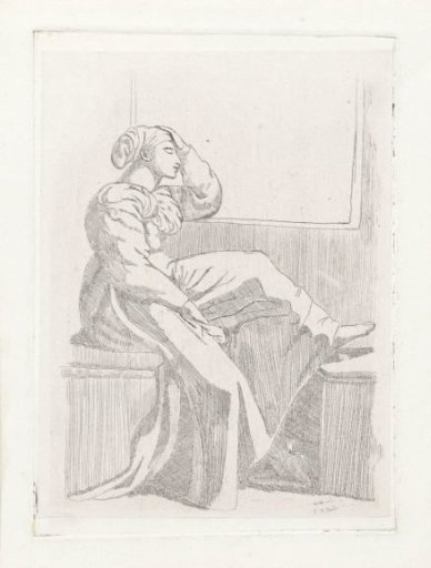 Seated woman by an open window