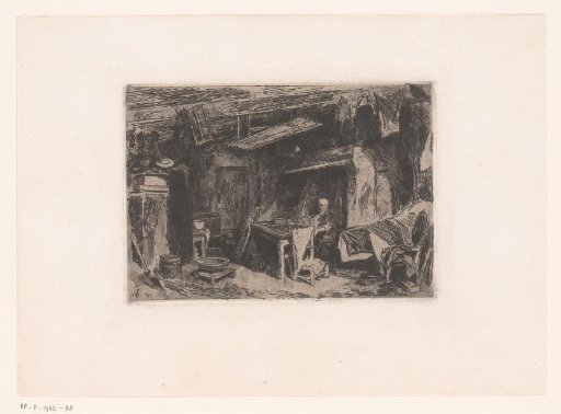 Interior with a reading man at a table