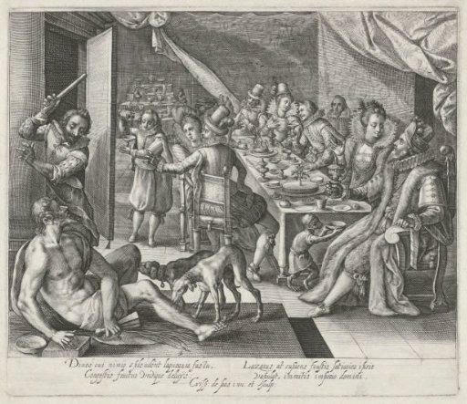 Lazarus begging at the rich man's house