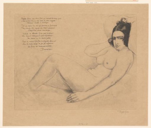 Reclining nude woman with her head resting on a cushion