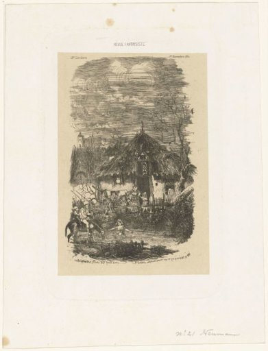 Farmhouse with Yard and Man on a Donkey