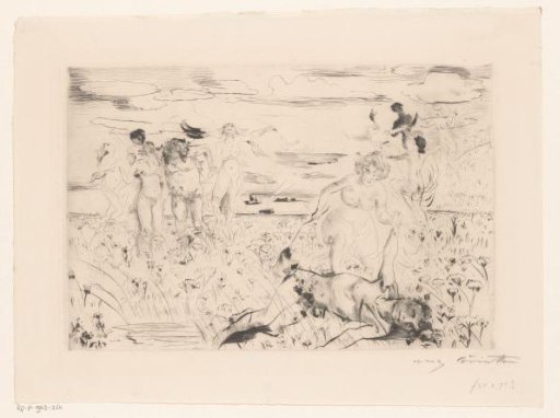 Exuberant bacchants in a field