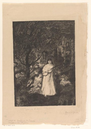 Woman with Guitar in a Forest with Figures