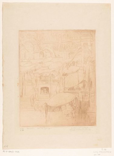 Bathing and Praying Men and Women on the Bank of the Ganges in Benares