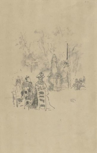 Conversation under the statue, Luxembourg Gardens