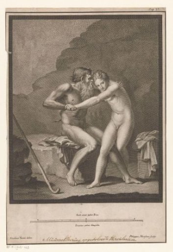 Nude faun pursuing a nude youth or nymph