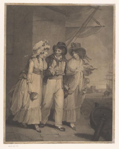 Sailor with two women on shore