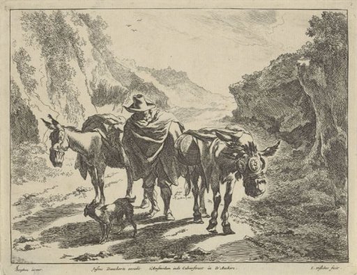 Shepherd with Two Donkeys and a Dog
