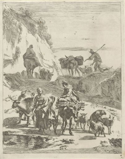 Shepherds at a ford in the mountains