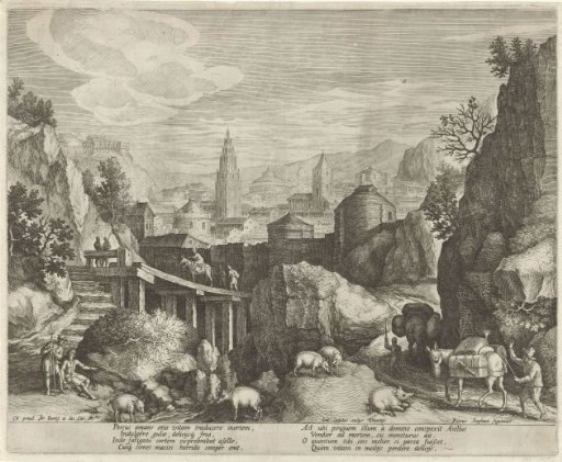 Rocky Landscape with the Fable of the Donkey and the Wild Boar