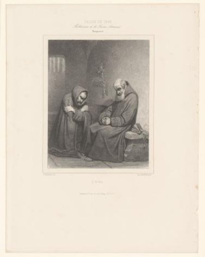 Two meditating monks in a cellar