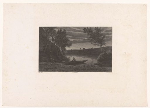 River landscape with fishermen at evening