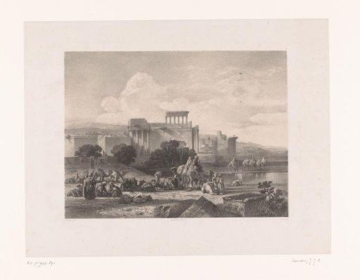 Caravan resting before the temple ruins of Baalbek