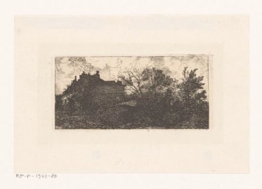 Landscape with Houses Behind a Fence and Trees in the Foreground