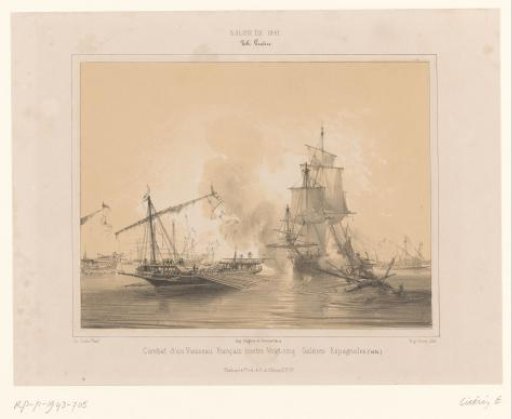 Naval battle between a French ship and 25 Spanish galleys