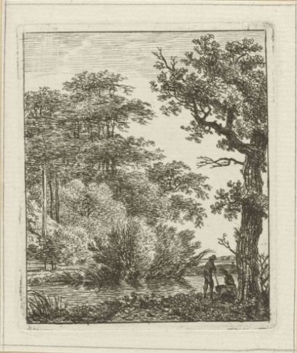 Two figures by a stream