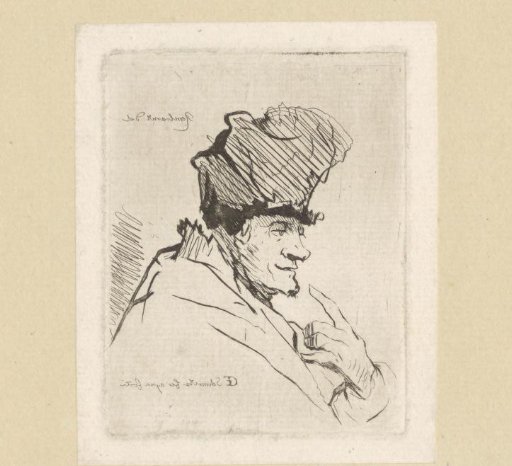 Head of a man with a tall cap