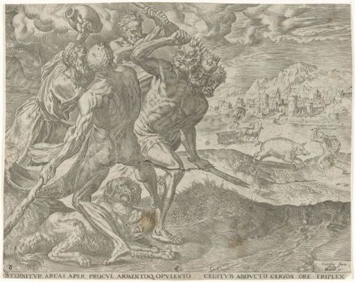 Hercules kills Geryon and his dog