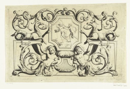 Octagonal panel with a sphinx on either side