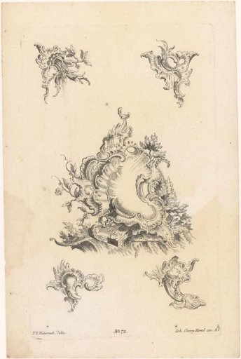 Cartouche with floral and leaf motifs
