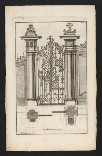 Garden portal with ironwork and columns