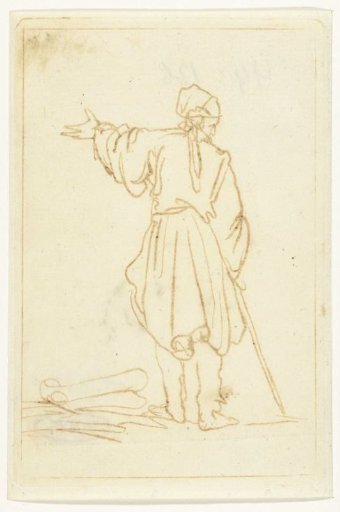 Man with a stick, seen from behind